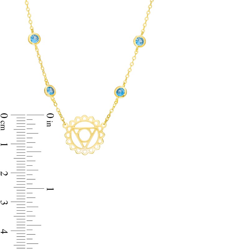 Main Image 3 of 3.0mm Swiss Blue Topaz Six Stone Station and Throat Chakra Symbol Necklace in Sterling Silver with 18K Gold Plate – 20"