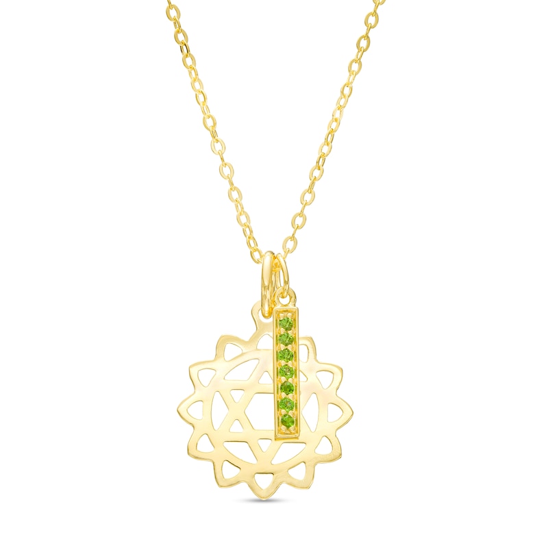 Main Image 1 of Chrome Diopside Vertical Bar and Heart Chakra Symbol Dangle Charm Pendant in Sterling Silver with 18K Gold Plate – 20"