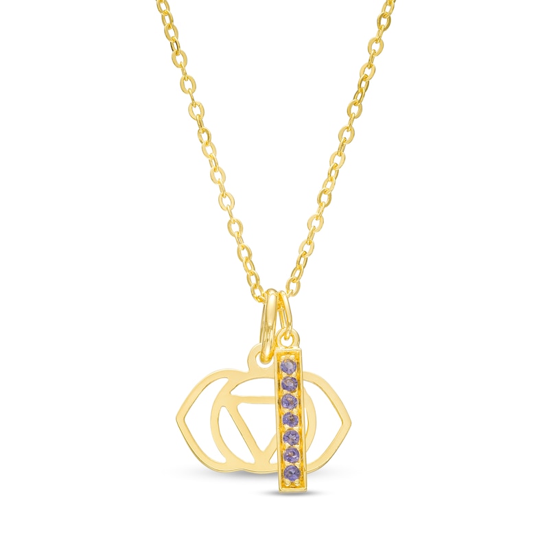Main Image 1 of Iolite Vertical Bar and Third Eye Chakra Symbol Dangle Charm Pendant in Sterling Silver with 18K Gold Plate – 20"