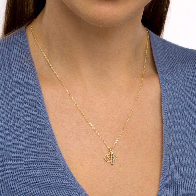Main Image 2 of Iolite Vertical Bar and Third Eye Chakra Symbol Dangle Charm Pendant in Sterling Silver with 18K Gold Plate – 20"