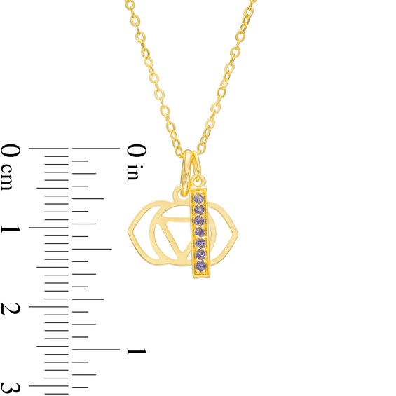 Iolite Vertical Bar and Third Eye Chakra Symbol Dangle Charm Pendant in Sterling Silver with 18K Gold Plate â 20"