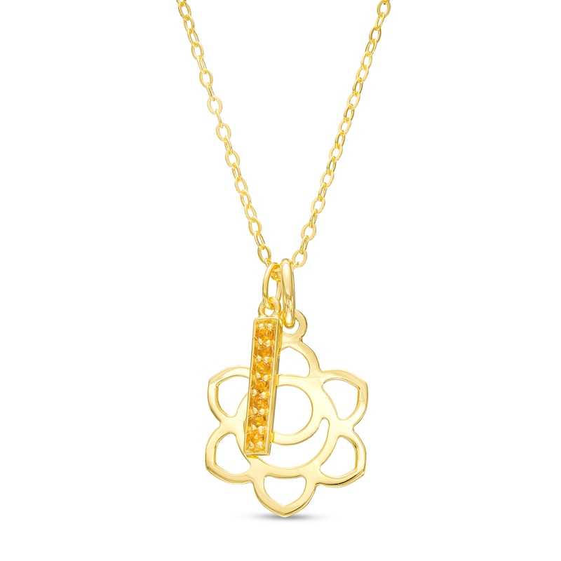 Main Image 1 of Madeira Citrine Vertical Bar and Sacral Chakra Symbol Dangle Charm Pendant in Sterling Silver with 18K Gold Plate – 20"