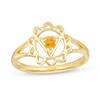 Thumbnail Image 1 of Citrine Solitaire Solar Plexus Chakra Symbol Split Shank Ring in Sterling Silver with 18K Gold Plate – Size 7
