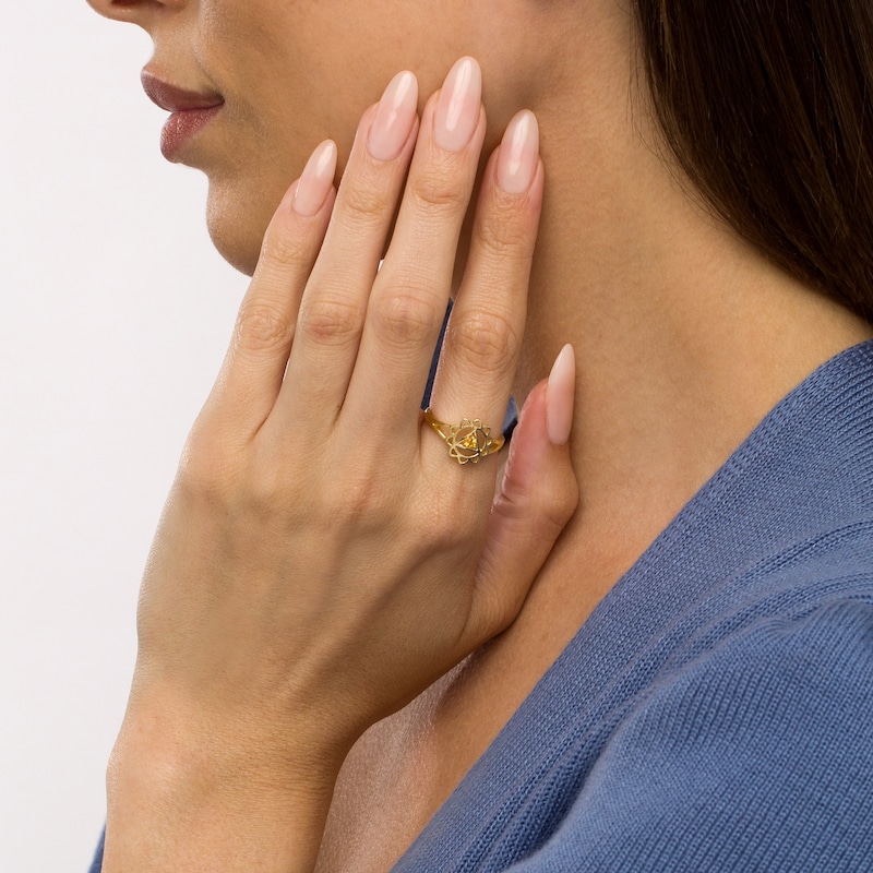 Main Image 2 of Citrine Solitaire Solar Plexus Chakra Symbol Split Shank Ring in Sterling Silver with 18K Gold Plate – Size 7