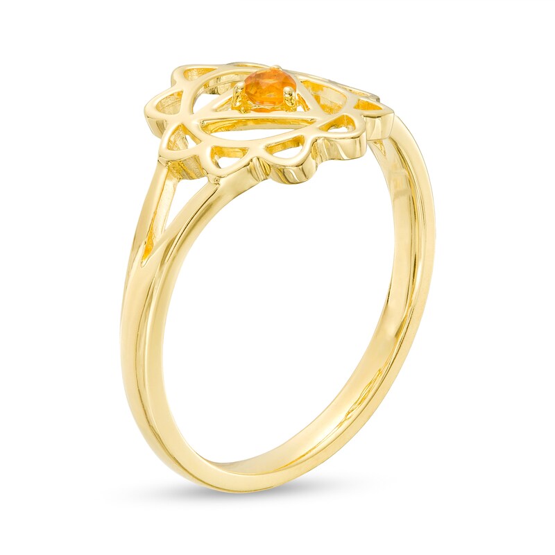 Main Image 3 of Citrine Solitaire Solar Plexus Chakra Symbol Split Shank Ring in Sterling Silver with 18K Gold Plate – Size 7