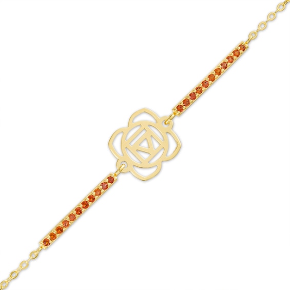 Garnet Root Chakra Symbol Bracelet in Sterling Silver with 18K Gold Plate â 7.75"