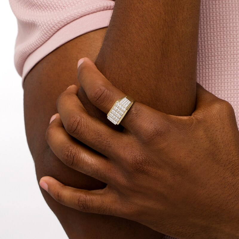 Main Image 2 of 1 CT. T.W. Diamond Rectangle Multi-Row Ring in 10K Gold