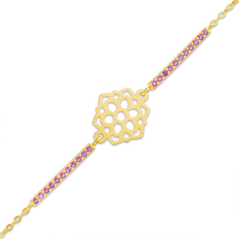 Main Image 1 of Amethyst Crown Chakra Symbol Bracelet in Sterling Silver with 18K Gold Plate – 7.75"
