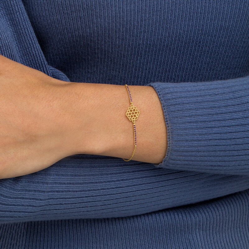 Main Image 2 of Amethyst Crown Chakra Symbol Bracelet in Sterling Silver with 18K Gold Plate – 7.75"