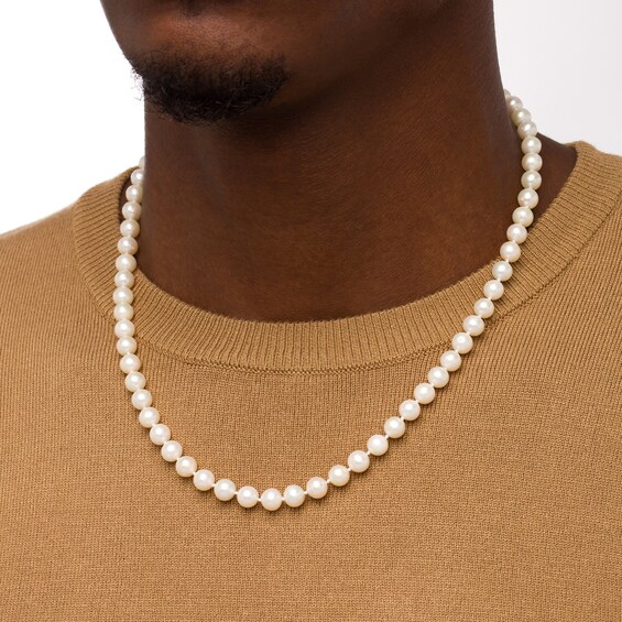 Men's 7.0-8.0mm Freshwater Cultured Pearl Strand Necklace with 14K Gold Clasp â 20"
