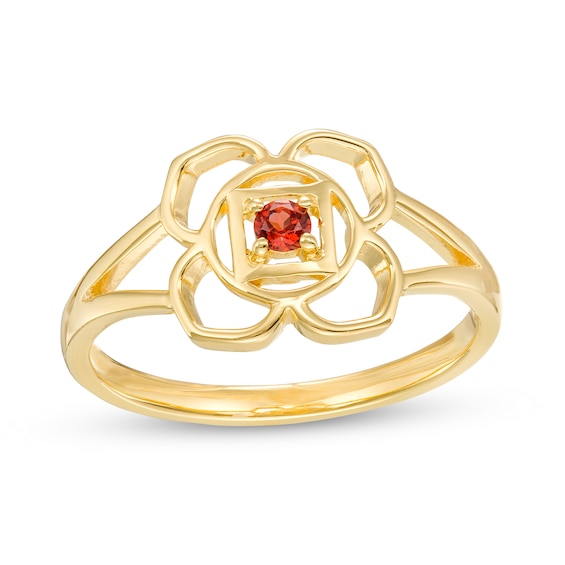 Garnet Solitaire Root Chakra Symbol Split Shank Ring in Sterling Silver with 18K Gold Plate â Size 7