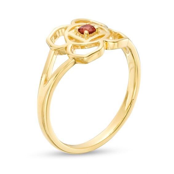 Garnet Solitaire Root Chakra Symbol Split Shank Ring in Sterling Silver with 18K Gold Plate â Size 7