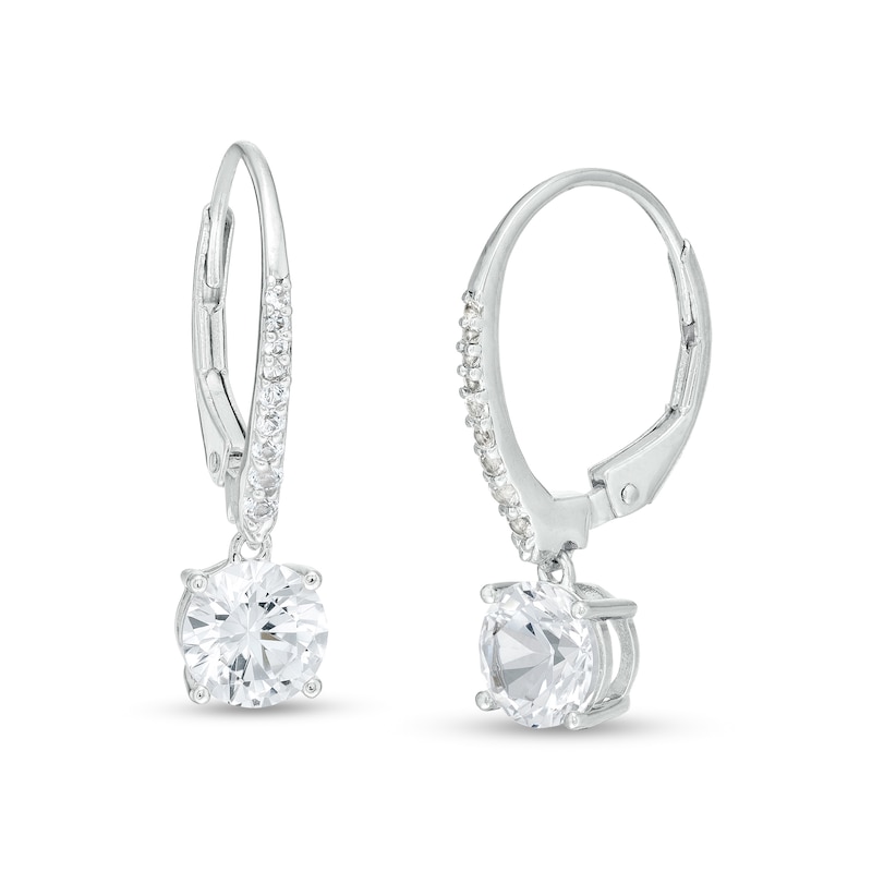 Main Image 1 of White Lab-Created Sapphire Drop Earrings in Sterling Silver