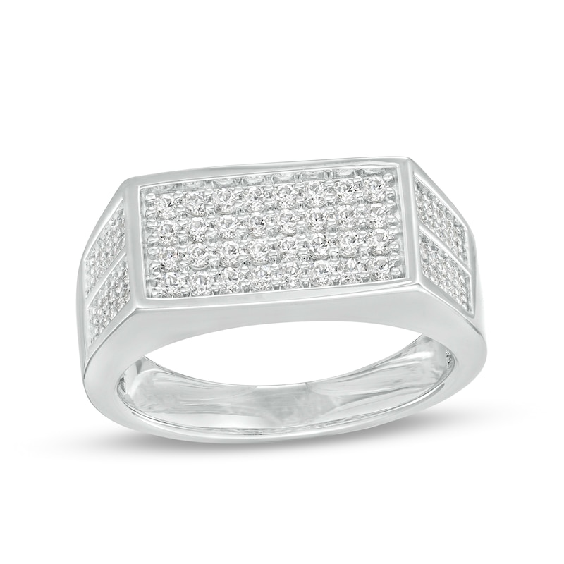 Men's 3/4 CT. T.W. Diamond Rectangle Multi-Row Ring in 10K White Gold ...