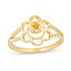 Thumbnail Image 1 of Madeira Citrine Solitaire Sacral Chakra Symbol Split Shank Ring in Sterling Silver with 18K Gold Plate – Size 7