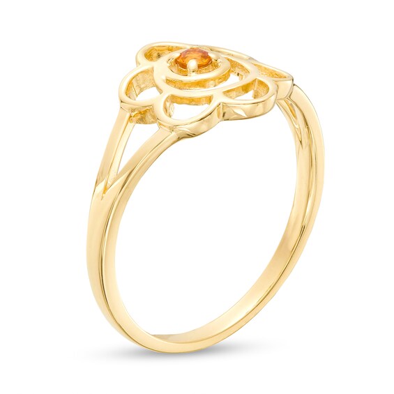 Madeira Citrine Solitaire Sacral Chakra Symbol Split Shank Ring in Sterling Silver with 18K Gold Plate â Size 7