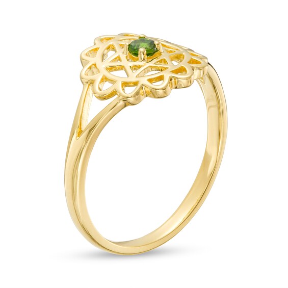 Chrome Diopside Solitaire Heart Chakra Symbol Split Shank Ring in Sterling Silver with 18K Gold Plate â Size 7