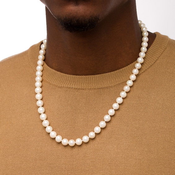 Men's 8.5-9.5mm Freshwater Cultured Pearl Strand Necklace with 14K Gold Clasp â 22"