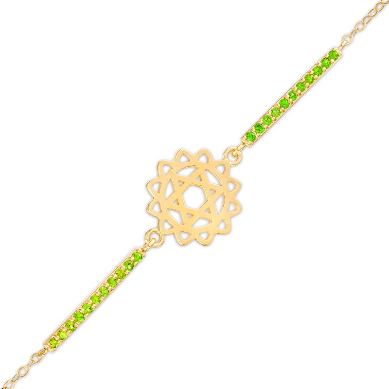 Main Image 1 of Chrome Diopside Heart Chakra Symbol Bracelet in Sterling Silver with 18K Gold Plate – 7.75"