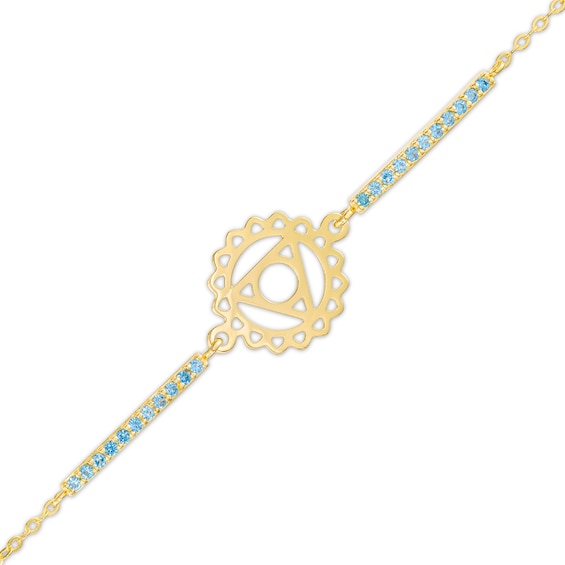 Swiss Blue Topaz Throat Chakra Symbol Bracelet in Sterling Silver with 18K Gold Plate â 7.75"