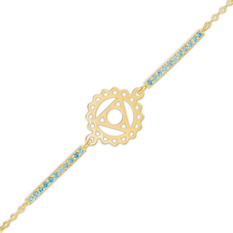 Main Image 1 of Swiss Blue Topaz Throat Chakra Symbol Bracelet in Sterling Silver with 18K Gold Plate – 7.75"