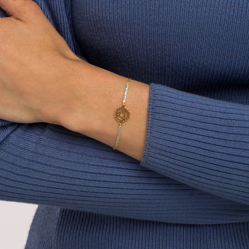 Main Image 2 of Swiss Blue Topaz Throat Chakra Symbol Bracelet in Sterling Silver with 18K Gold Plate – 7.75"