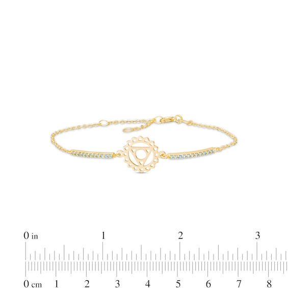 Swiss Blue Topaz Throat Chakra Symbol Bracelet in Sterling Silver with 18K Gold Plate – 7.75"