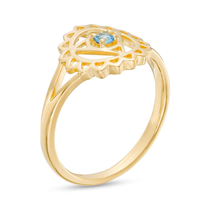 Main Image 3 of Swiss Blue Topaz Solitaire Throat Chakra Symbol Split Shank Ring in Sterling Silver with 18K Gold Plate - Size 7