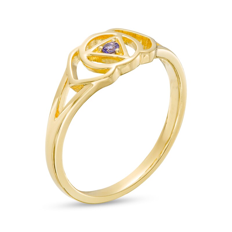 Main Image 3 of Iolite Solitaire Third Eye Chakra Symbol Split Shank Ring in Sterling Silver with 18K Gold Plate – Size 7