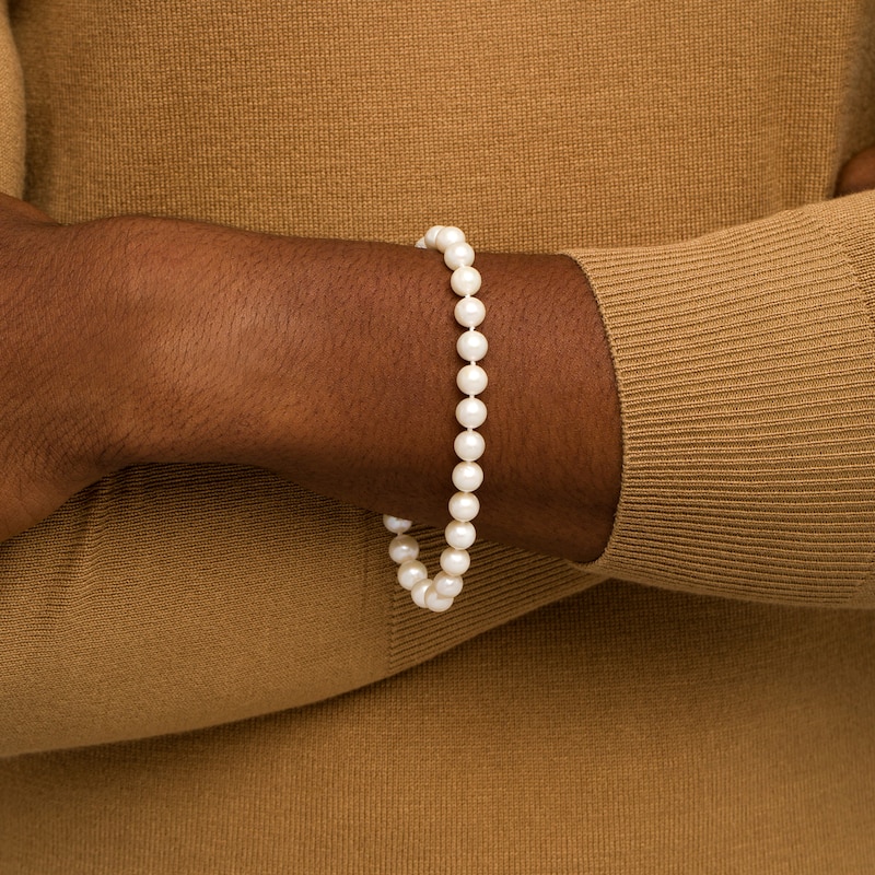 Main Image 2 of Men's 7.0-8.0mm Freshwater Cultured Pearl Strand Bracelet with 14K Gold Clasp – 8.5"