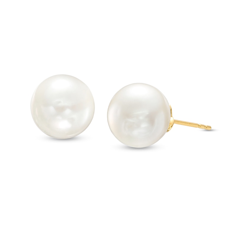 Main Image 1 of Men's 10.0mm Freshwater Cultured Pearl Stud Earrings in 14K Gold