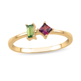 Couple's Baguette and Princess-Cut Gemstone Ring (2 Stones)