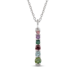 Mother's Gemstone Graduated Vertical Bar Drop Pendant (6 Stones)
