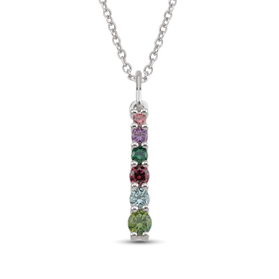 Mother's Gemstone Graduated Vertical Bar Drop Pendant (6 Stones)