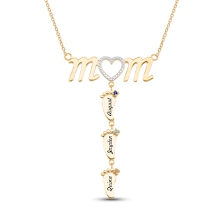 Mother's Gemstone Engravable Footprints Dangle "mom" Necklace (1-4 Stones and Lines)