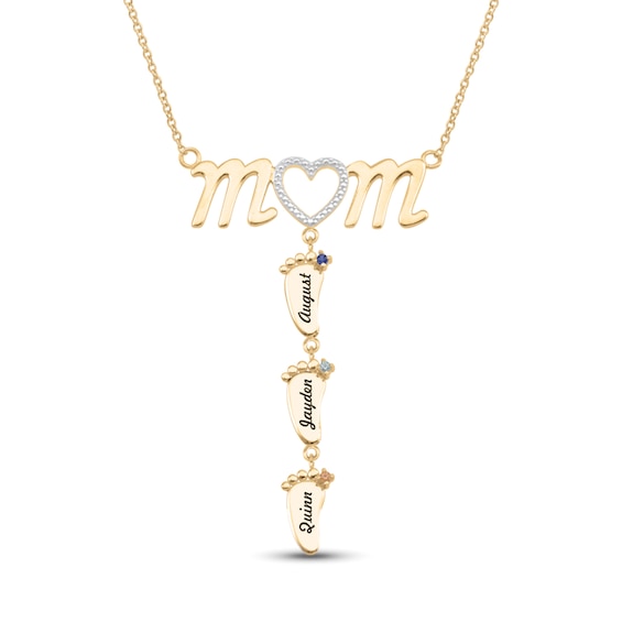 Mother's Gemstone Engravable Footprints Dangle Mom Necklace (1-4 Stones and Lines)