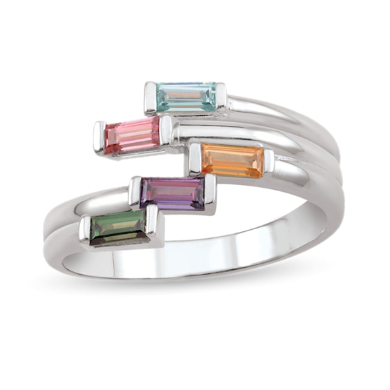 Mother's Baguette Gemstone Multi-Row Bypass Wrap Ring (3-5 Stones)