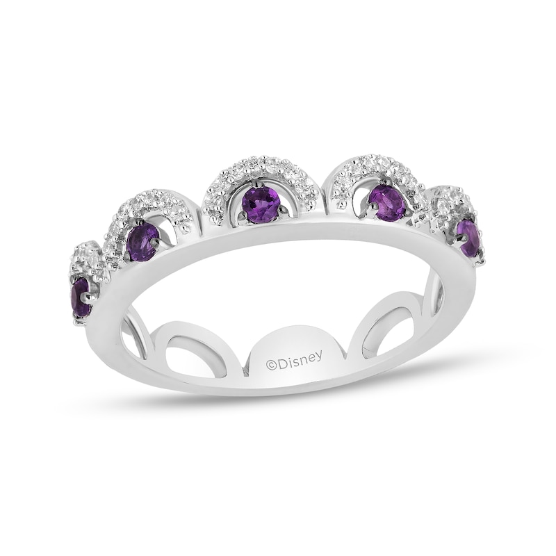 Main Image 1 of Enchanted Disney Ariel Amethyst and 1/6 CT. T.W. Diamond Scallop Edge Stackable Band in Sterling Silver – Size 7