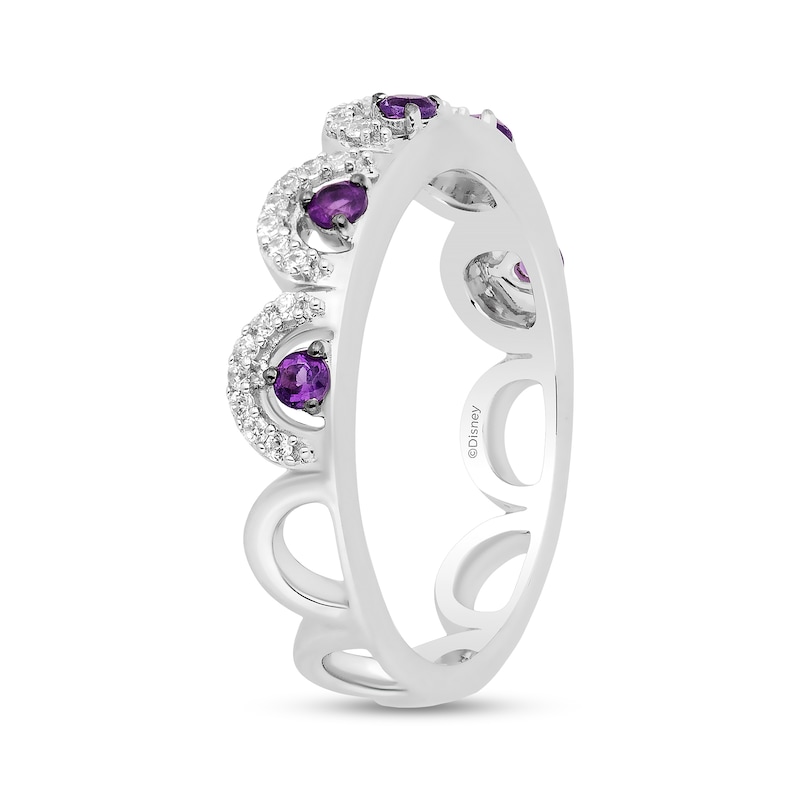 Main Image 2 of Enchanted Disney Ariel Amethyst and 1/6 CT. T.W. Diamond Scallop Edge Stackable Band in Sterling Silver – Size 7