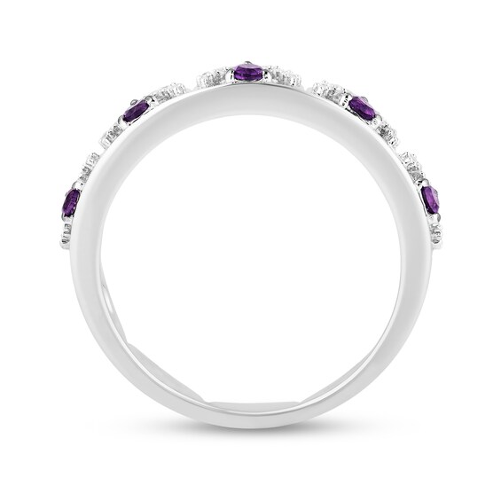 Enchanted Disney Ariel Amethyst and 1/6 CT. T.w. Diamond Scallop Edge Stackable Band in Sterling Silver â Size 7
