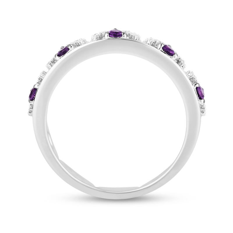 Main Image 3 of Enchanted Disney Ariel Amethyst and 1/6 CT. T.W. Diamond Scallop Edge Stackable Band in Sterling Silver – Size 7