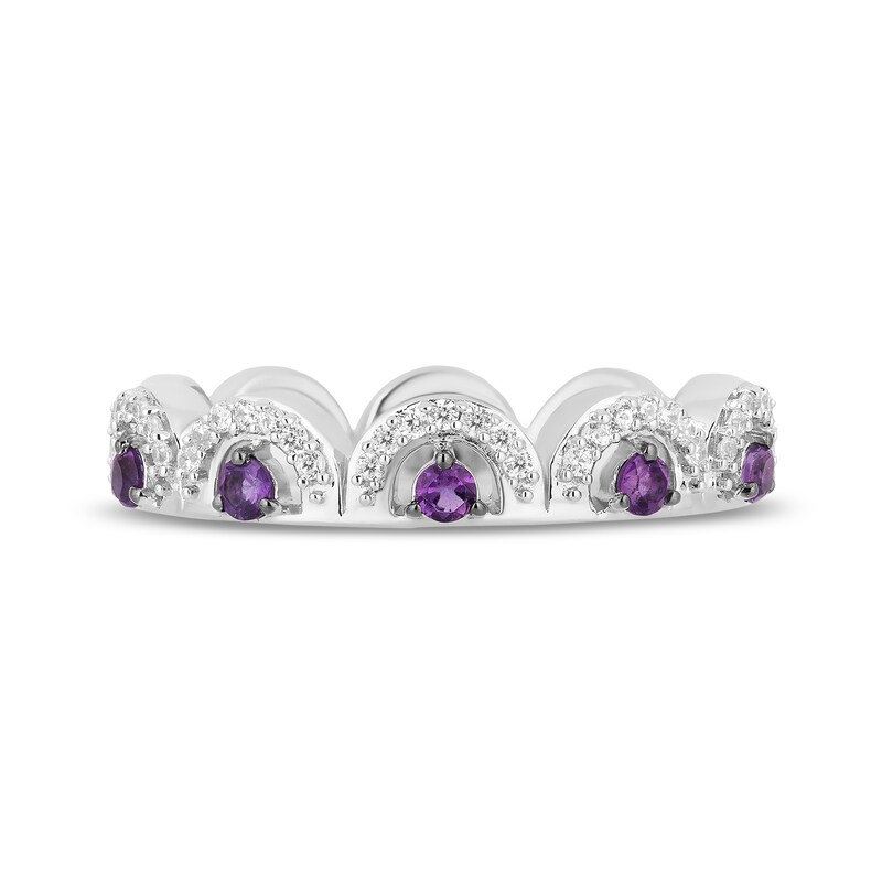 Main Image 4 of Enchanted Disney Ariel Amethyst and 1/6 CT. T.W. Diamond Scallop Edge Stackable Band in Sterling Silver – Size 7