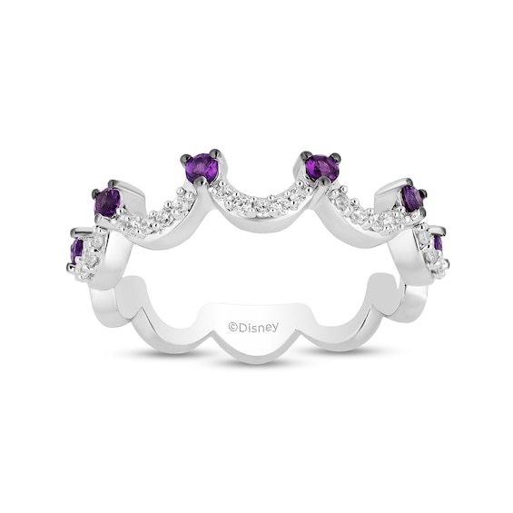 Enchanted Disney Ariel Amethyst and 1/6 CT. T.w. Diamond Scallop Crown Stackable Band in Sterling Silver â Size 7