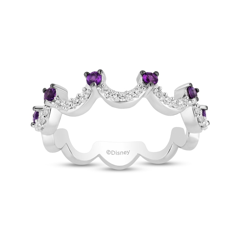 Main Image 1 of Enchanted Disney Ariel Amethyst and 1/6 CT. T.W. Diamond Scallop Crown Stackable Band in Sterling Silver – Size 7