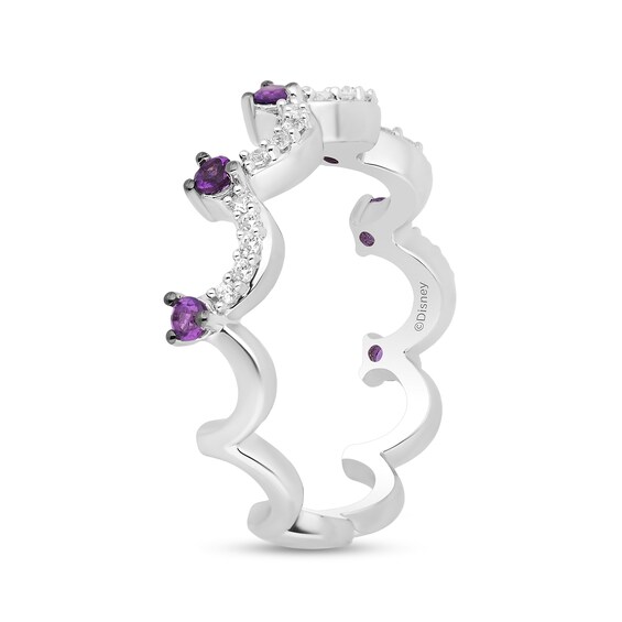 Enchanted Disney Ariel Amethyst and 1/6 CT. T.w. Diamond Scallop Crown Stackable Band in Sterling Silver â Size 7