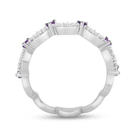 Enchanted Disney Ariel Amethyst and 1/6 CT. T.w. Diamond Scallop Crown Stackable Band in Sterling Silver â Size 7