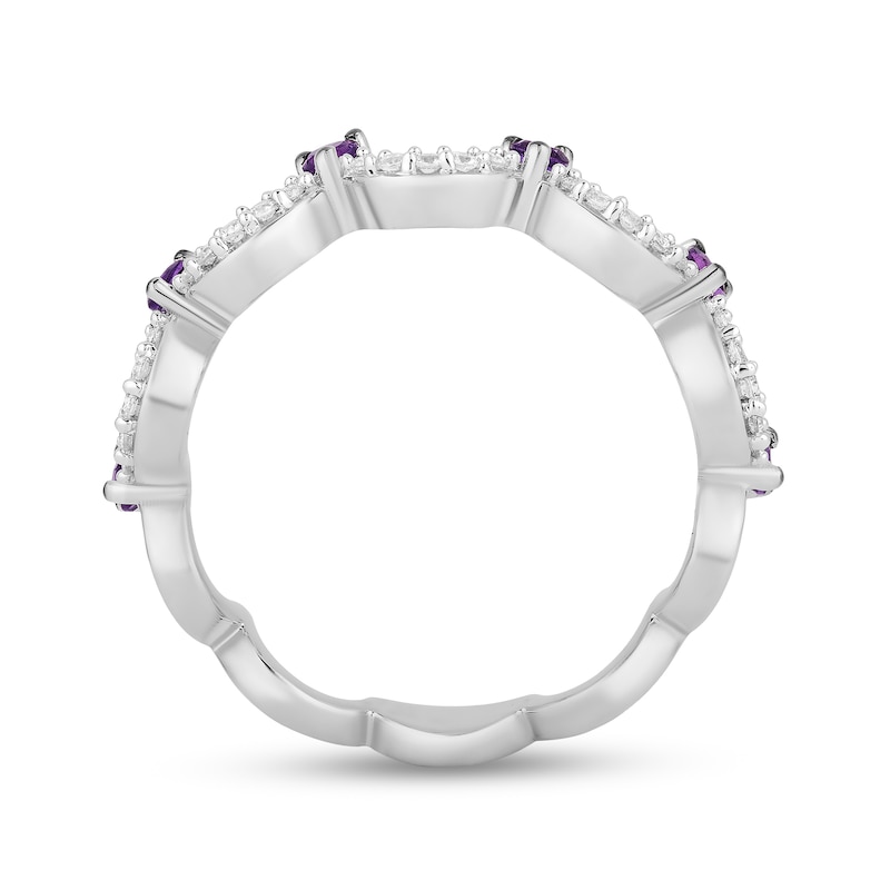 Main Image 3 of Enchanted Disney Ariel Amethyst and 1/6 CT. T.W. Diamond Scallop Crown Stackable Band in Sterling Silver – Size 7