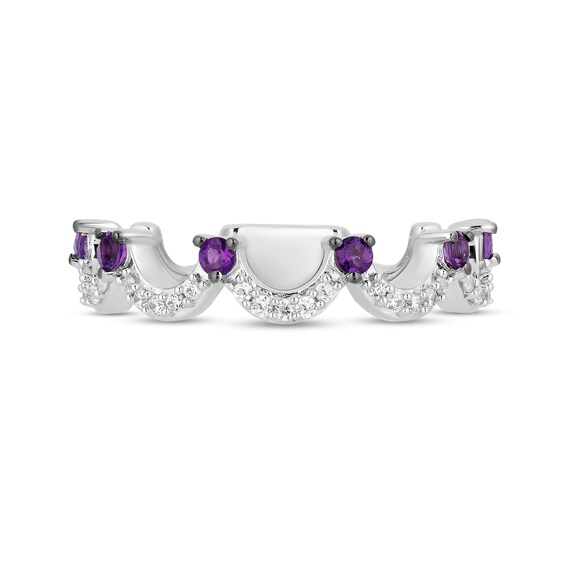 Enchanted Disney Ariel Amethyst and 1/6 CT. T.w. Diamond Scallop Crown Stackable Band in Sterling Silver â Size 7