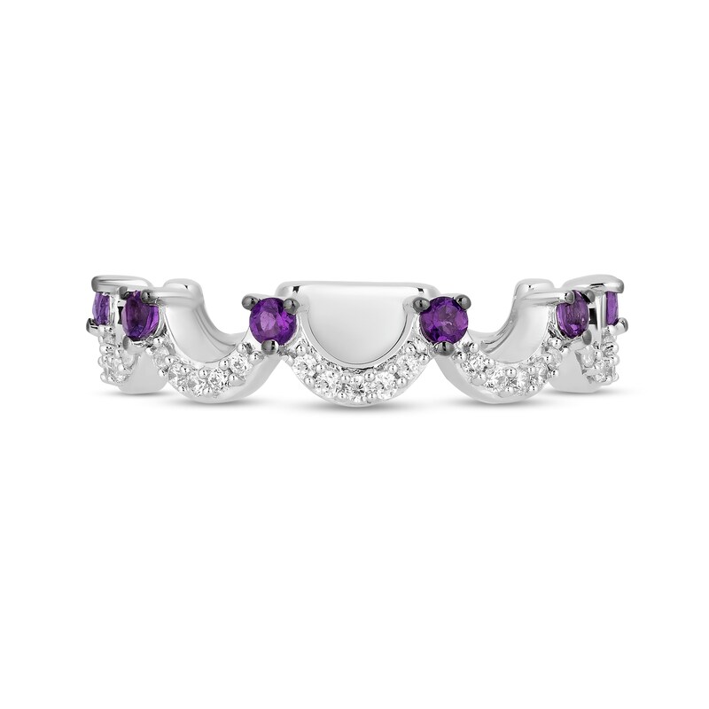 Main Image 4 of Enchanted Disney Ariel Amethyst and 1/6 CT. T.W. Diamond Scallop Crown Stackable Band in Sterling Silver – Size 7