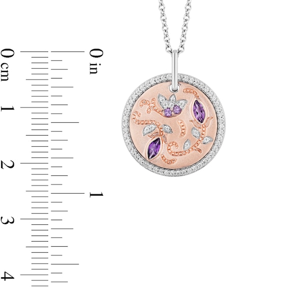 Enchanted Disney Rapunzel Amethyst and 1/5 CT. T.w. Diamond Pendant in Sterling Silver and 10K Rose Gold â 19"